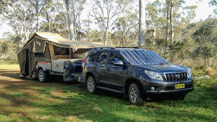 Camper trailer and 4x4 in Australian bush